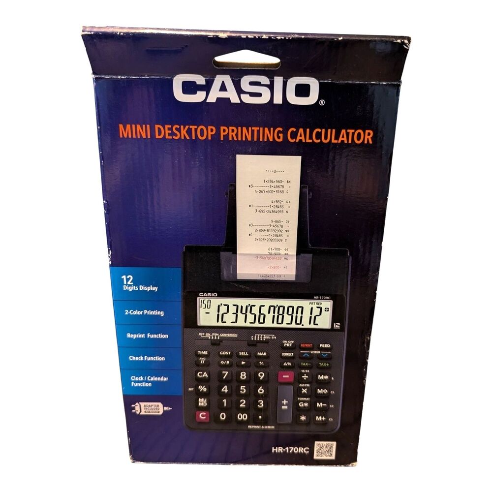 Casio HR-170RC Mini Desktop Printing Calculator 2 Color Printer Setting New